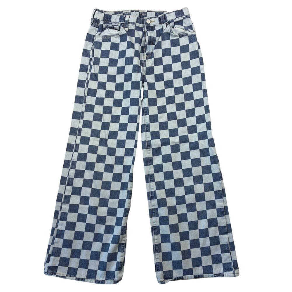 Old Navy Checkerboard Wide Leg Jeans in Light and Dark Blue
